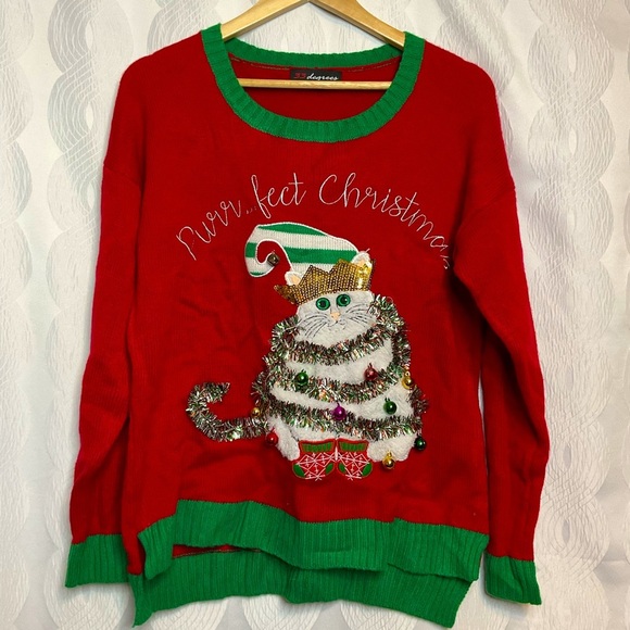 33 Degrees Tops - 33 degrees Purrfect Cat Christmas Sweater large